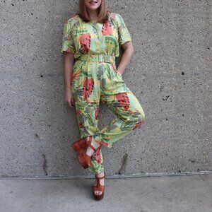 1980s vintage tropical jumpsuit